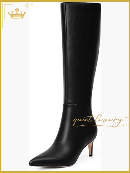 Shoes - Knee High Boots Pointed Toe Kitten Heel Side Zipper Women's Boots Size 6-11